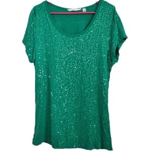 Isaac Mizrahi Emerald Sequin Short Sleeve Top